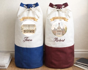 Personalized Laundry Bag, Custom College Building Design Laundry Bag, Custom University Logo Dorm Storage Bag, Freshman Gift