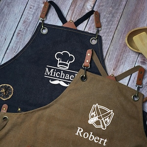 Personalized Canvas Aprons, Custom Embroidered Work Aprons for Chefs, BBQ Enthusiasts, or Restaurant Uniforms, Practical Gift for Him or Her