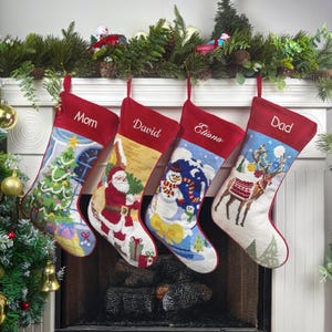 Personalized Needlepoint Christmas Stockings, Custom Name Wool Stockings, Family Stockings, Vintage Holiday Decoration, Christmas Gifts