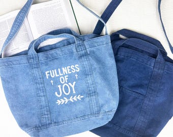 Embroidered Faith Denim Tote Bag – Catholic Gift, Inspirational Tote, Beach Bag, Mother’s Day Gift