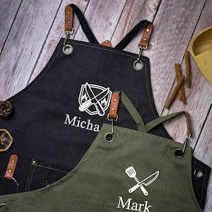 Personalized Canvas Aprons, Custom Embroidery for Kitchen & BBQ, Restaurant Work Aprons, Father's Day Gifts