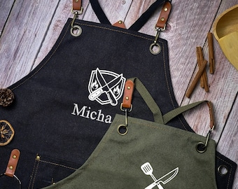 Personalized Canvas Aprons, Custom Embroidery for Kitchen & BBQ, Restaurant Work Aprons, Ideal Father’s Day Anniversary Gifts