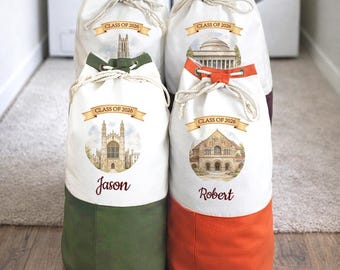 Personalized Laundry Bag, Custom College Building Design Laundry Bag, Custom University Logo Dorm Storage Bag, Freshman Gift