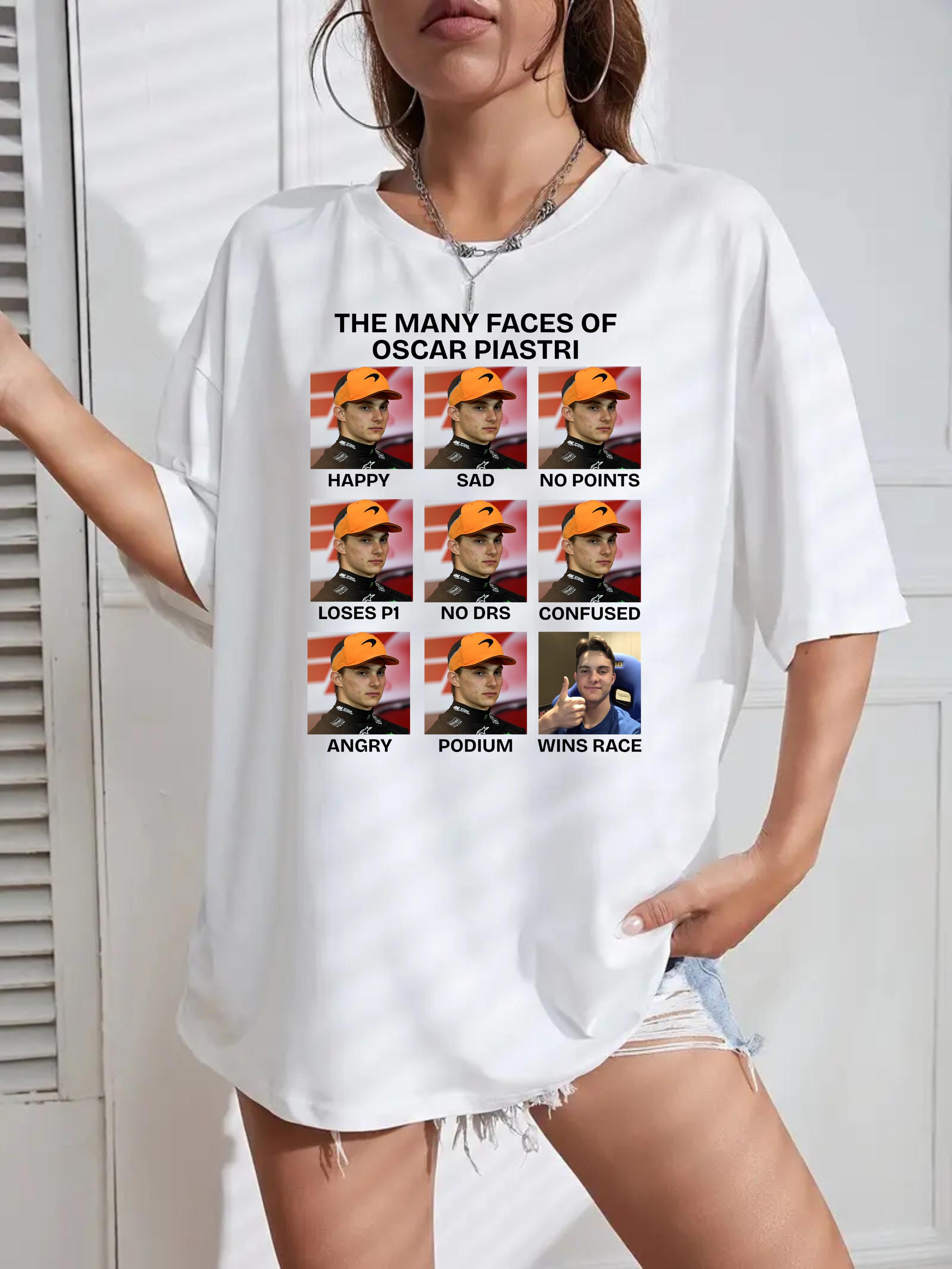 The Many Faces of Oscar Piastri Tee - Unisex T-Shirt - F1 Fan Shirt - Motorsport Gift - F1 Humor Tee - Race Day Apparel