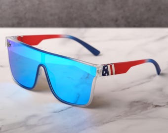 Patriotic USA Flag Sunglasses: Blue Mirrored Lens, 4th of July, Veterans Day, Memorial Day