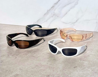 Retro Y2K Wraparound Sunglasses: Geometric Panel, Sporty, Festival, Rave Shades - LAGUNA
