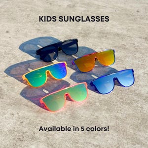 KIDS Flat Top Shield Colored Mirror Sunglasses: UV Protection, Trendy Summer Shades - SUNSET