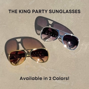 Gafas de sol de Elvis - Gafas de aviador doradas y plateadas, disfraz disco de los 70 - EL REY