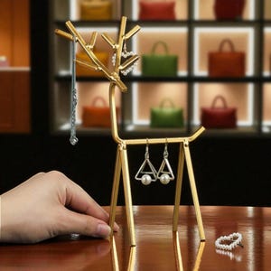 Gold Jewelry Stand: Earring, Necklace & Bracelet Organizer