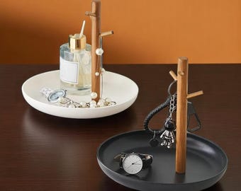 ヴィンテージスタイルの木製ジュエリートレイ：リングホルダー、ブレスレット、キーオーガナイザー