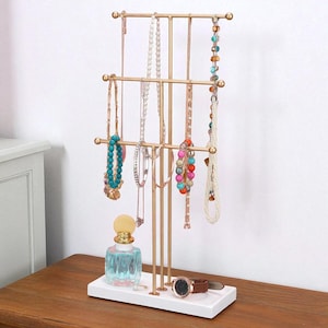 Gold Jewelry Stand Organizer: Necklace, Earring, Bracelet Holder