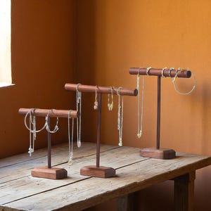Wooden T-Bar Jewelry Display Stand, Gold Necklace Hanger and Bracelet Holder, Unique Wood Organizer for Craft Shows, Retail, and Home Decor