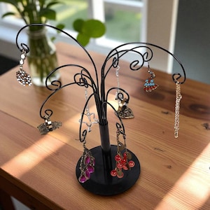 Gold Jewelry Organizer Tree Stand: Necklace, Earring & Bracelet Display