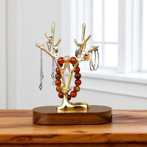 Wood Jewelry Organizer Stand for Earrings, Necklaces & Bracelets | Gold Necklace Holder Tree | Unique Gift for Jewelry Lovers