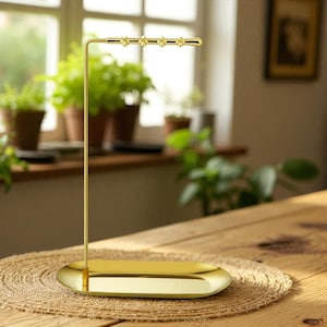 Gold Jewelry Organizer Stand with Tray: Necklace, Bracelet, Earring Display