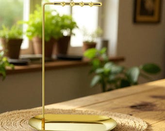 Gold Jewelry Organizer Stand with Tray: Necklace, Bracelet, Earring Display