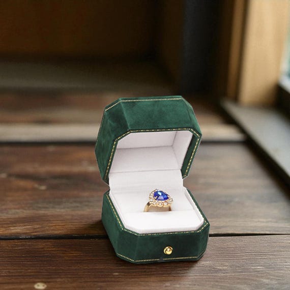 Boîte à bagues en velours de style vintage : cadeau de bijoux de proposition de fiançailles vert foncé