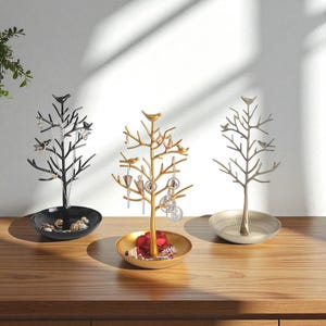 Gold Jewelry Stand for Necklaces, Rings, Bracelets & Earrings, Unique Tree Display Holder, Retail Organizer Tray for Jewelry Storage
