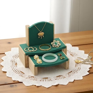 Gold Earring Tray and Ring Holder, Velvet Jewelry Display, Walnut Watch Stand, Wood Bracelet Organizer, Unique Gold Jewelry Stand Decor