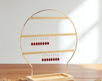 Wood and Gold Jewelry Stand Organizer: Earring & Stud Display