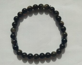 Black Obsidian Bracelet 6 mm | Natural Stone Beaded Bracelet | Protection Crystal Jewelry | Minimalist Unisex Bracelet | Gift for Him Her