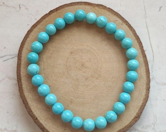 Turquoise Bracelet 6 mm | Minimalist Blue Crystal Bracelet | Natural Stone Jewelry | Boho Bracelet | Calming Energy Gift for Her