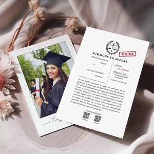 Invitación de graduación de la facultad de derecho, citación para comparecer, plantilla de Canva editable gratuita, tarjeta imprimible, descarga instantánea