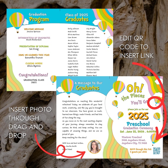 Preschool Graduation Invitation & Program Template: Editable Canva Design (Printable)