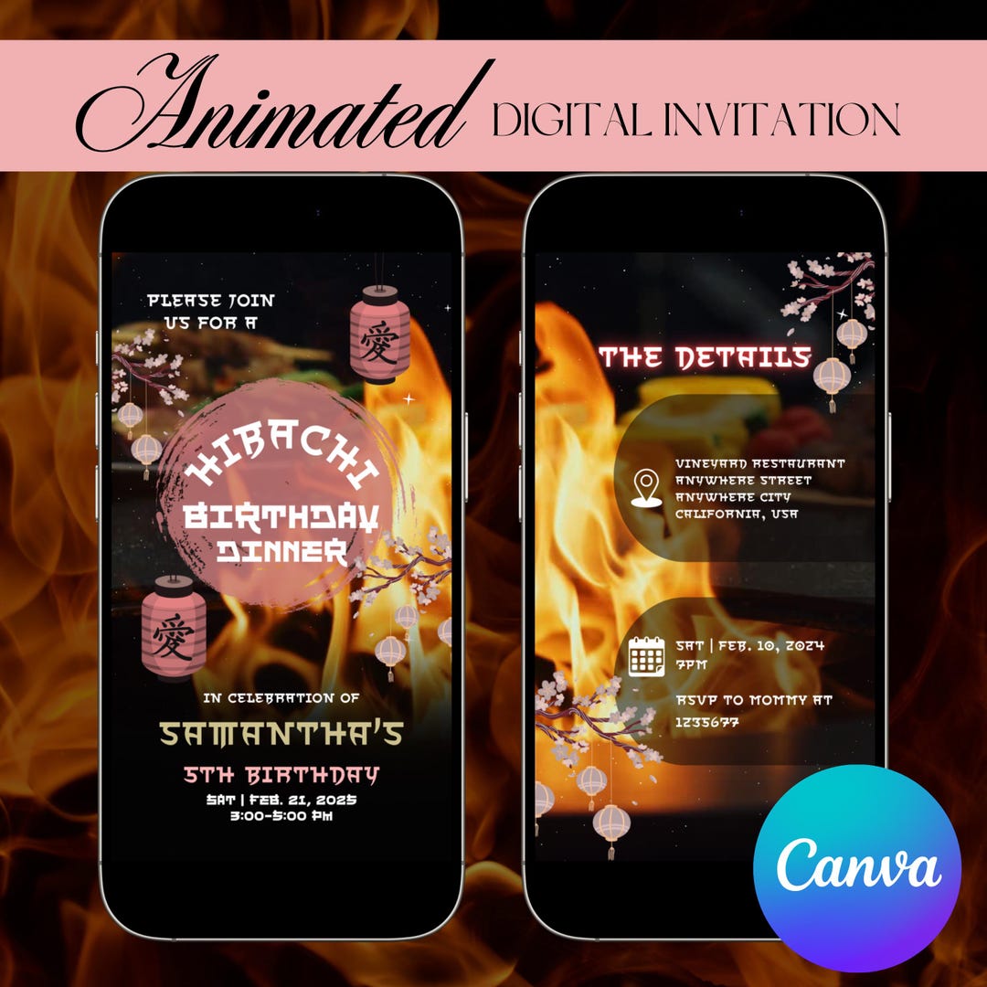 Hibachi Invitation Template Dinner Japanese Themed Birthday Free Canva