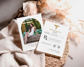 Save the Date Medizinisches Rezept Einladung Vorlage | Bearbeitbar Canva Invite | Doktor Krankenschwester Apotheker Abschlussfeier