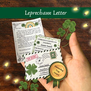 Plantilla de Canva con letra de duende, editable, imprimible y gratuita, con sobre, actividad de San Patricio para niños, descarga instantánea