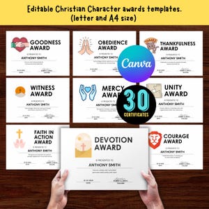 Christian Character Awards certificate templates editable canva awards church sunday school graduation instant download
