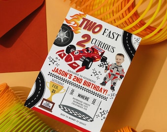 Two Fast Birthday Invitation Template: Race Car Photo, Editable Canva (Digital Download)