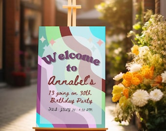 13 Going on 30 Birthday Welcome Sign: Retro Y2K Decor (Canva Editable, Instant Download)