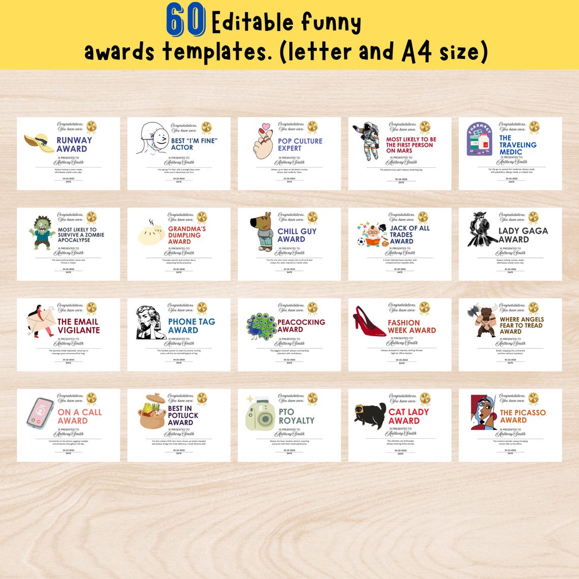 Funny Employee Recognition Awards: Editable Office Superlative ...