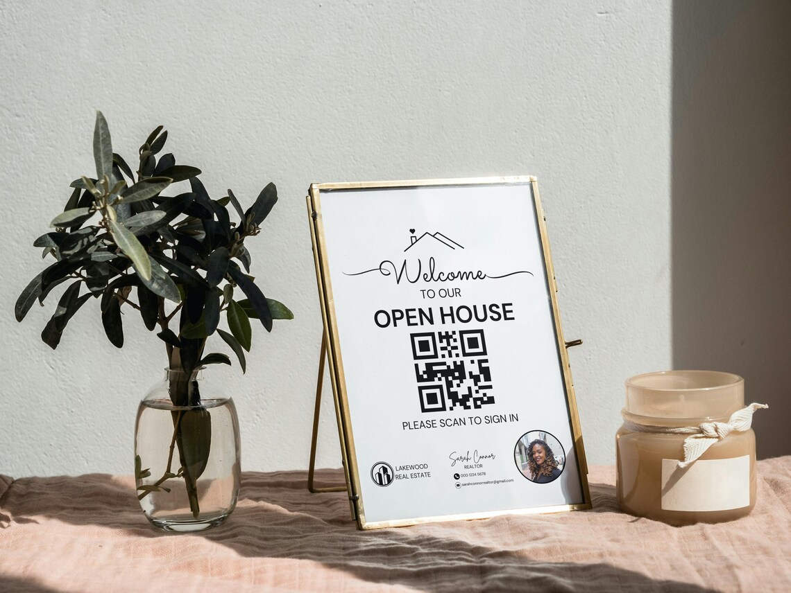 Open House Welcome Sign: Editable QR Code Canva Template (instant ...