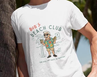 Bob&#39;s Beach Club Shirt | Comfort Colors 1717 Unisex Summer Tee | Hot Dog & Tequila Shirt | Funny Beach Shirt | Pool Party Shirt