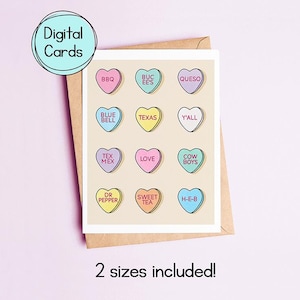 Conversation Hearts - Druckbare herunterladbare Karte von Texas - Drucke in zwei Größen - PDF-Datei