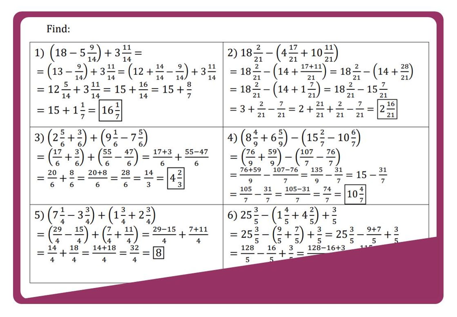 Fractions: Addition & Subtraction Worksheets With Solutions (printable ...