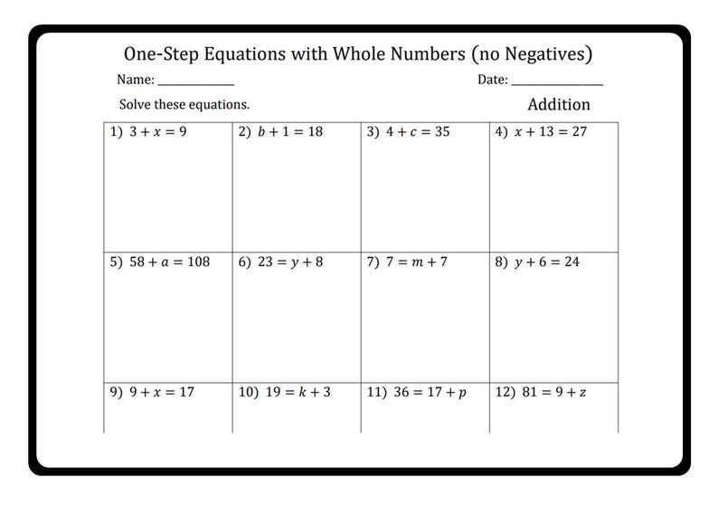 One-step Equations Worksheets: Algebra Basics, All Operations (PDF) - Etsy