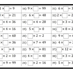 Multiplication Worksheets: Missing Numbers 0-12 (PDF) - Etsy