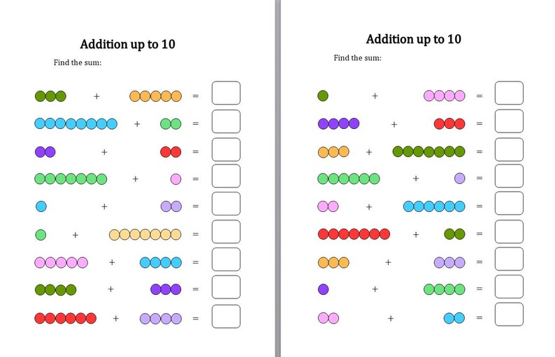 Addition Worksheets: Montessori Mental Math for Preschool (PDF) - Etsy