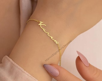 Personalisiertes Schreibschrift Namensarmband: Zierlicher Gold Handschrift Schmuck