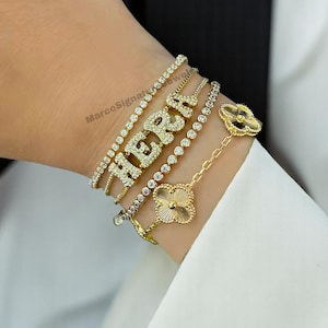 Pulsera con dije de nombre personalizado / Pulsera con letras personalizadas / Regalo de circonita cúbica brillante / Regalo de boda / Pulseras personalizadas / Regalo para ella
