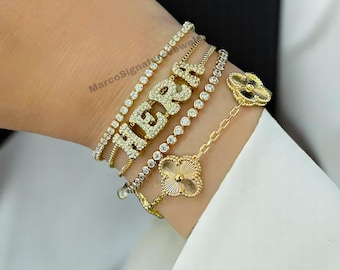 Personalized Name Bracelet: Cubic Zirconia Custom Letter Charm