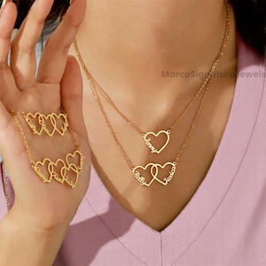 Multiple Heart Necklace | Personalized Name Hearts Necklace | Custom Heart Necklace | Family Name Jewelry | Name Necklace | Gift for Mom