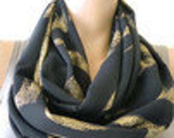 Black and gold Chiffon Infinity scarf  cowl   Necklace scarf -Tube version, extra wide