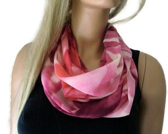 Chiffon infinity scarf-La vie en rose chiffon cowl-pink and sunset-Instant gratification