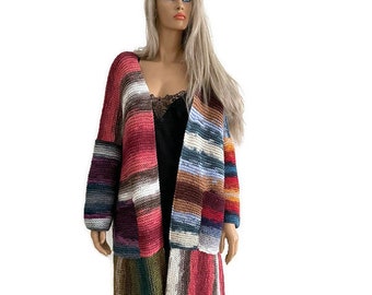 Bear Hug, Berta Colorful,  Multicolored  Gorgeous hand knit bohemian coat. Only one available