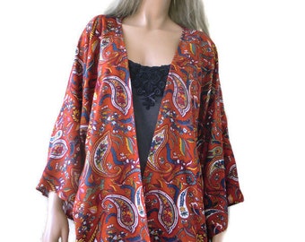 Rust paisley print  kimono with wide sleeves, natural fibers 54" inches wide,28.5"  long ,one size